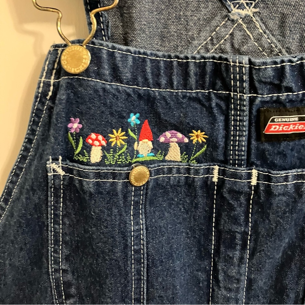 Garden Gnome/Mushroom embroidered Dickies overalls - Picture 3 of 14